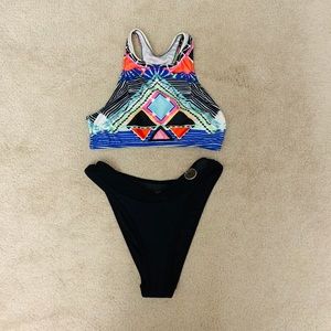 Retro high neck high leg bikini